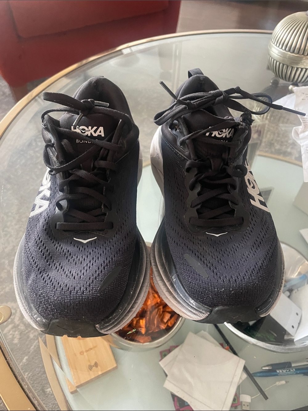 Hoka Black Athletic Running Shoes with White Logo 8.5